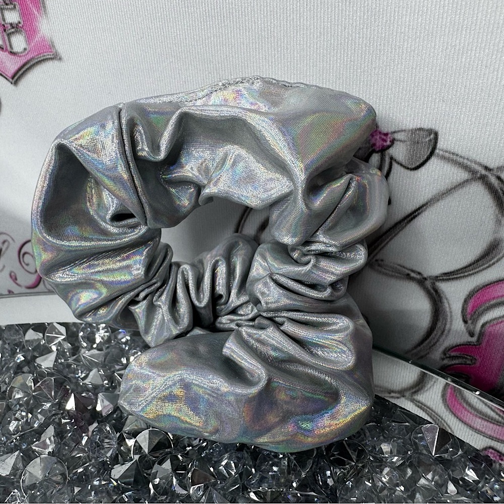 Holographic scrunchie Silver Metallic Hair Scrunchie sparkly colorful silver